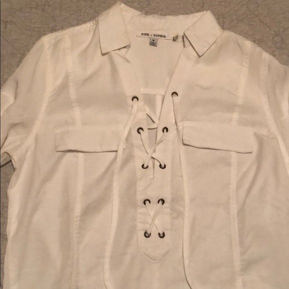 Lace-Up Shirt with Collar - Picture 2 of 3